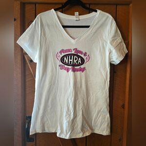 💖 Nascar White and Pink Short Sleeve Tee - Large 💖